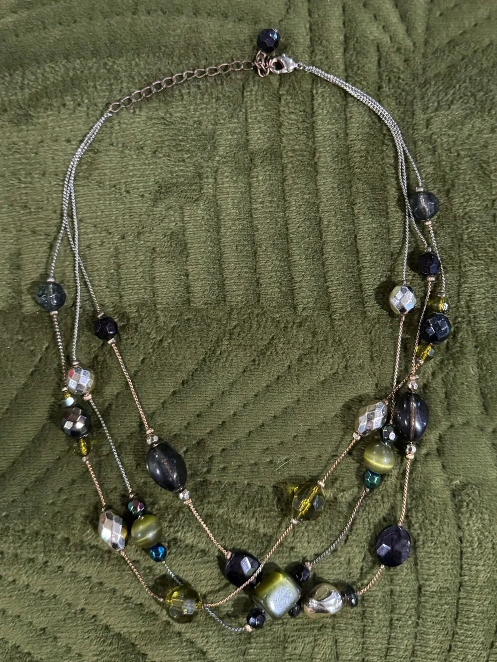 Y2K Multi-Strand Green, Blue, Red, & Silver Acrylic Beaded Necklace